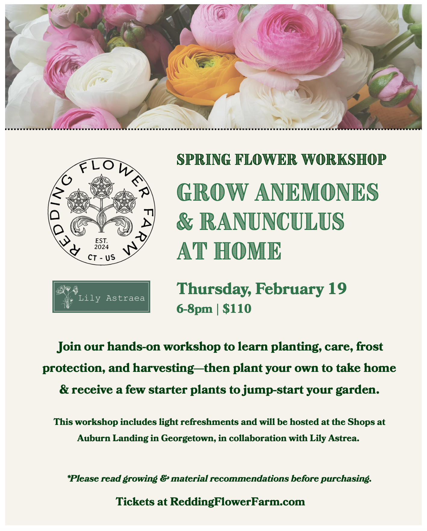 SOLD OUT: SPRING FLOWER WORKSHOP: ANEMONES & RANUNCULUS